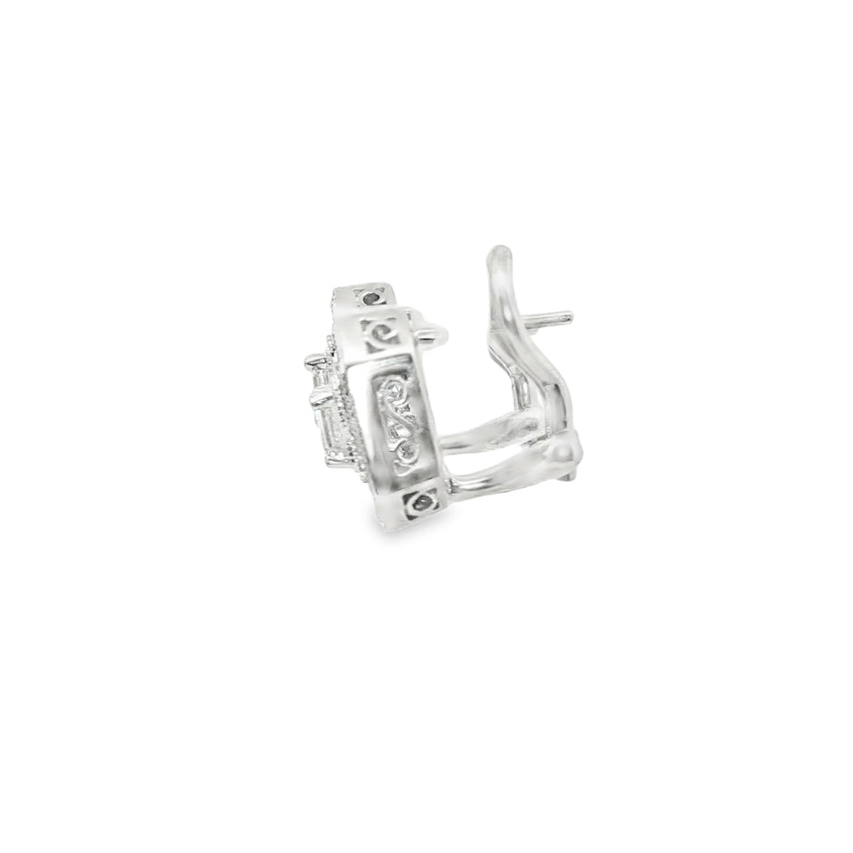 Platinum Stud Earrings with Emerald Cut Diamonds