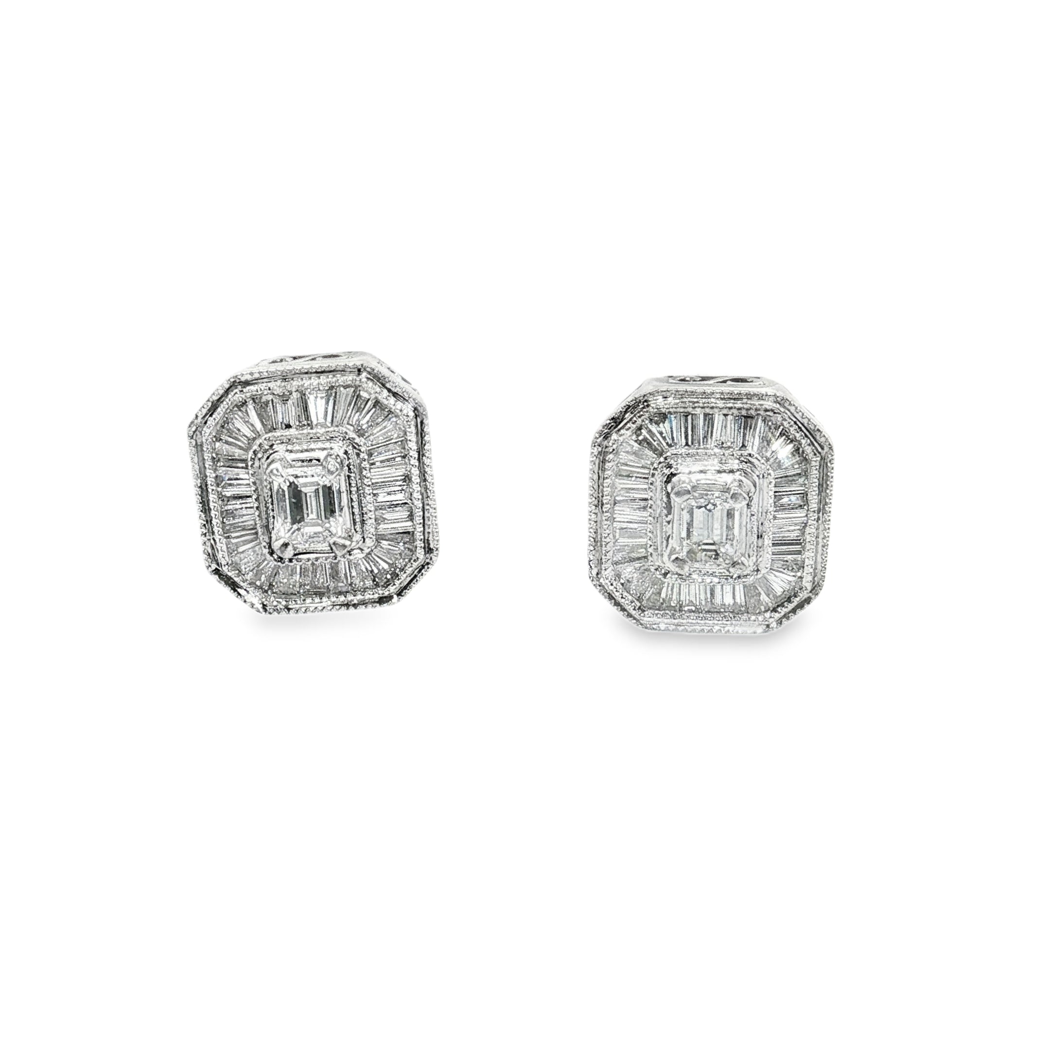 Platinum Stud Earrings with Emerald Cut Diamonds