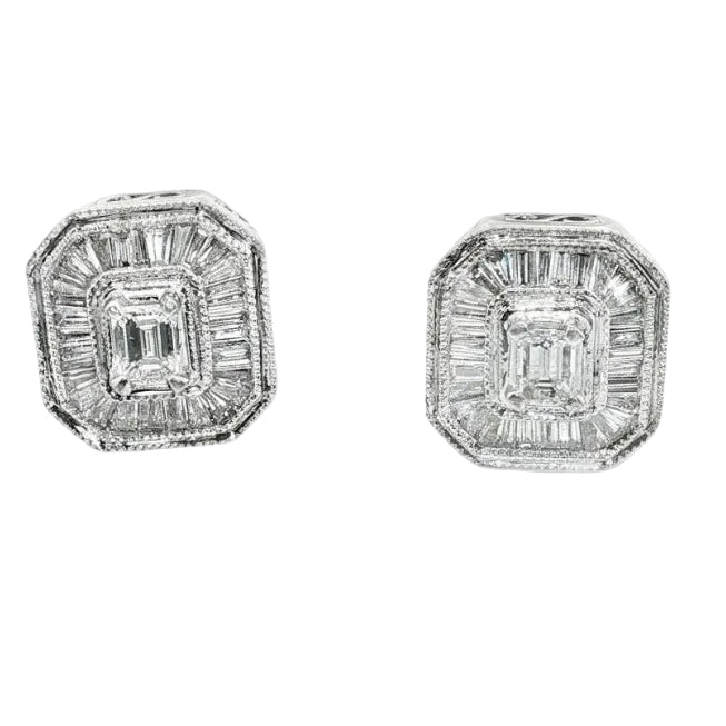 Platinum Estate Emerald Cut & Baguette 1.25 CTW Diamond Earrings