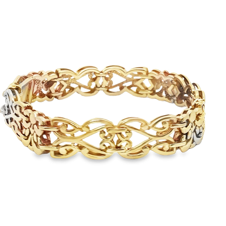 Yellow Gold Chain Bracelet with Dark Green Jade Cabochon