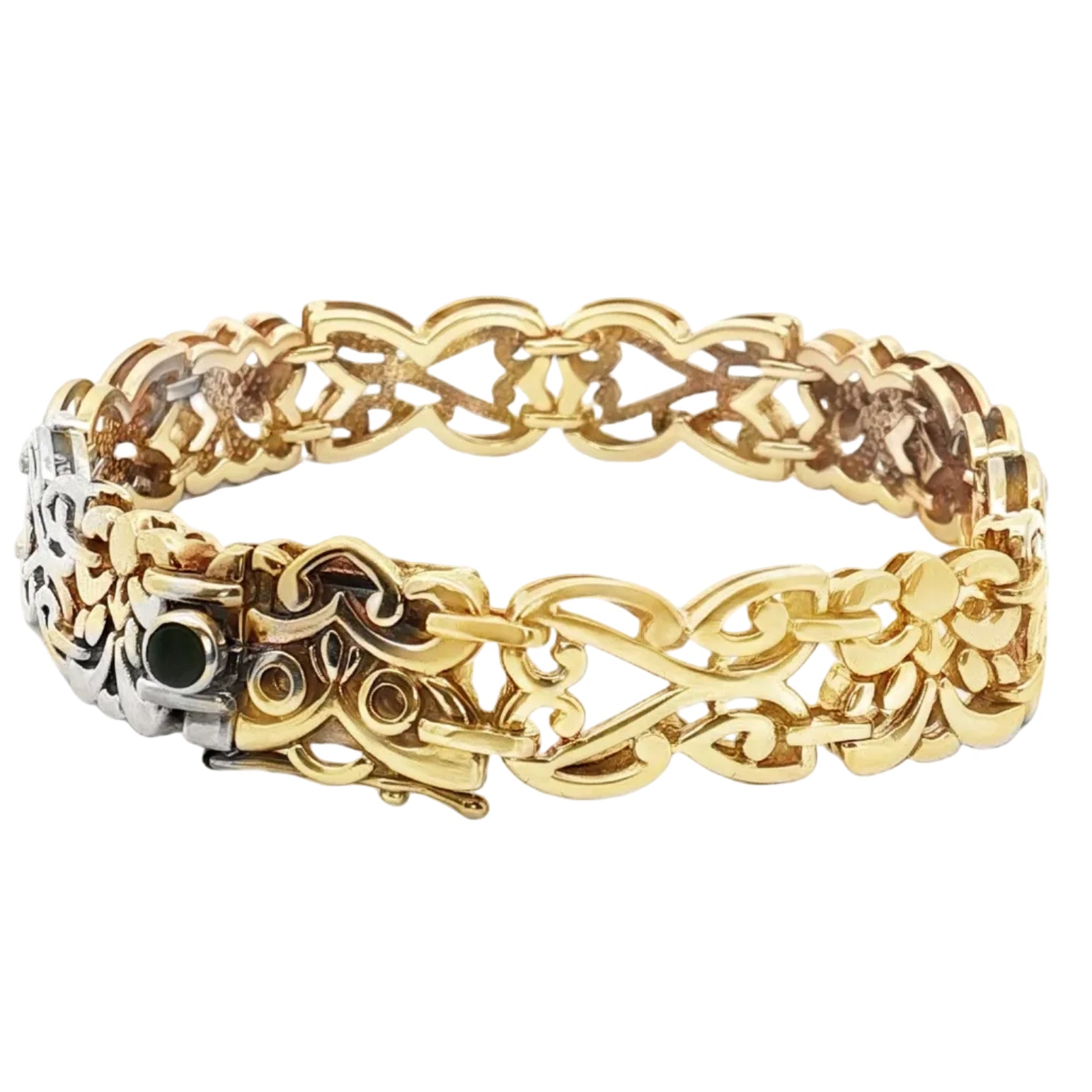 14K Yellow Gold Byzantine Bracelet with Green Cabochon Accent