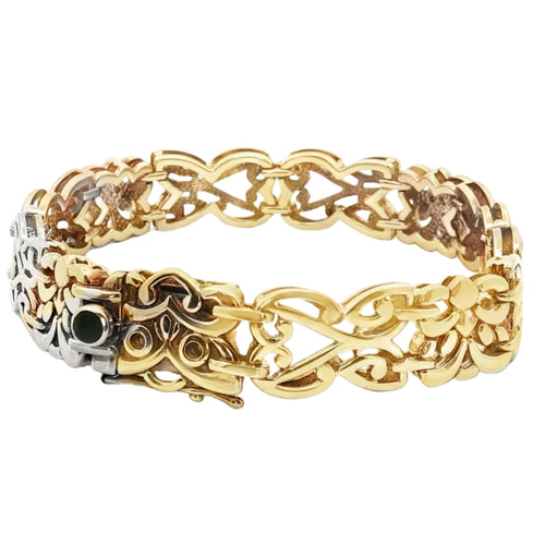 14K Yellow Gold Byzantine Bracelet with Green Cabochon Accent