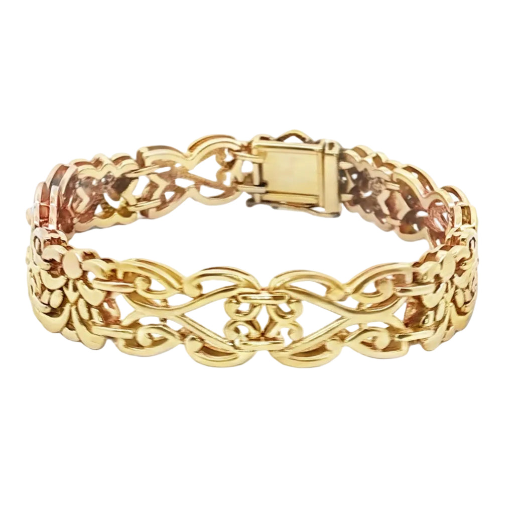 14K Yellow Gold Byzantine Bracelet with Green Cabochon Accent