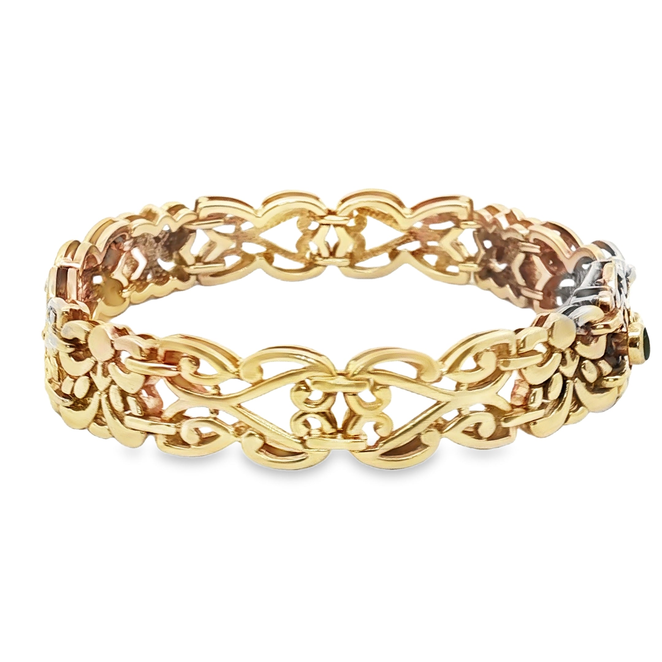 Yellow Gold Chain Bracelet with Dark Green Jade Cabochon