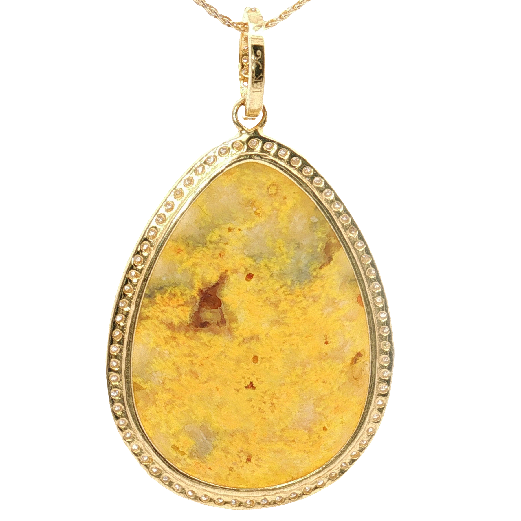 18k Yellow Gold 24 Carat "Bumblebee" Jasper and 0.53 Carat Diamond Pendant