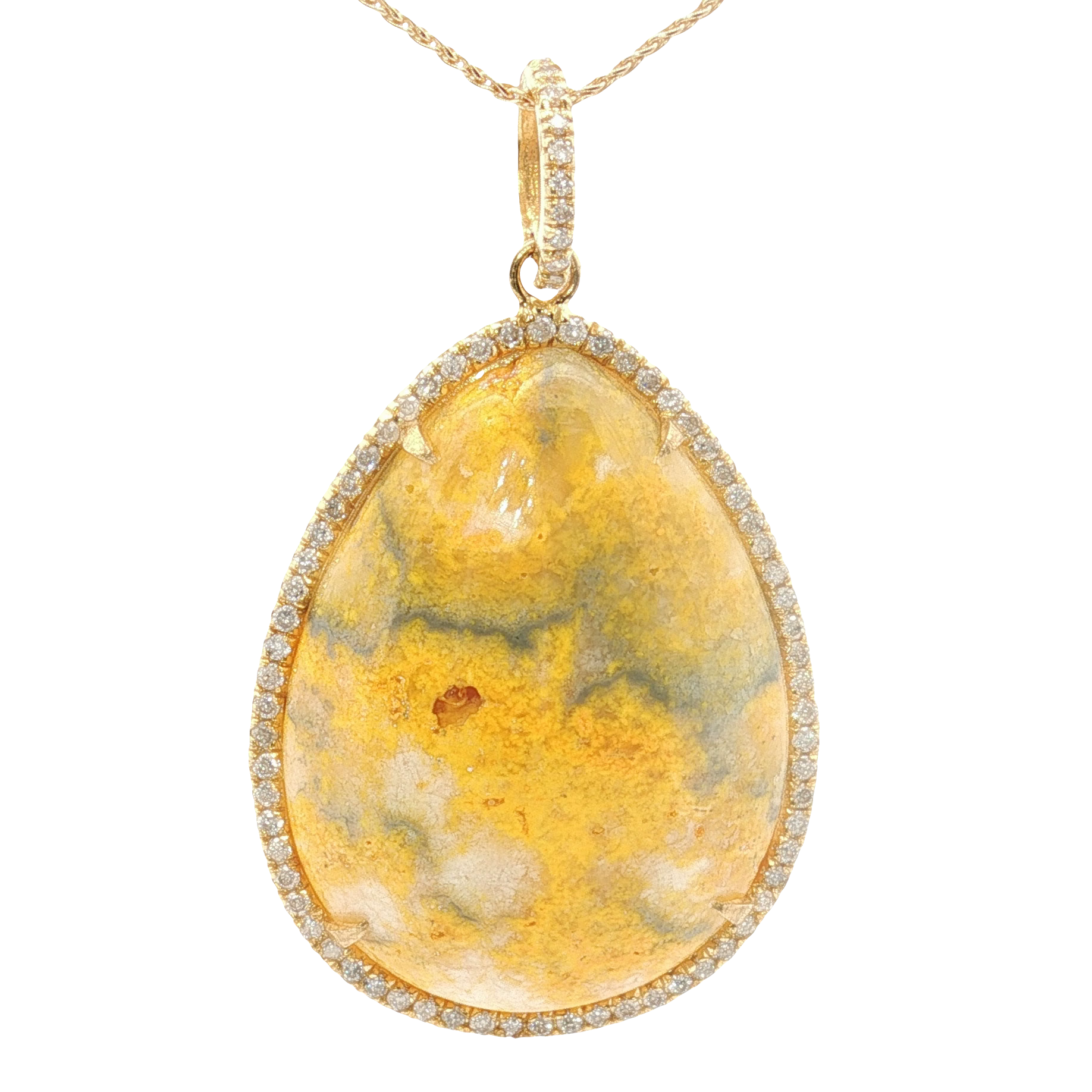 18k Yellow Gold 24 Carat "Bumblebee" Jasper and 0.53 Carat Diamond Pendant