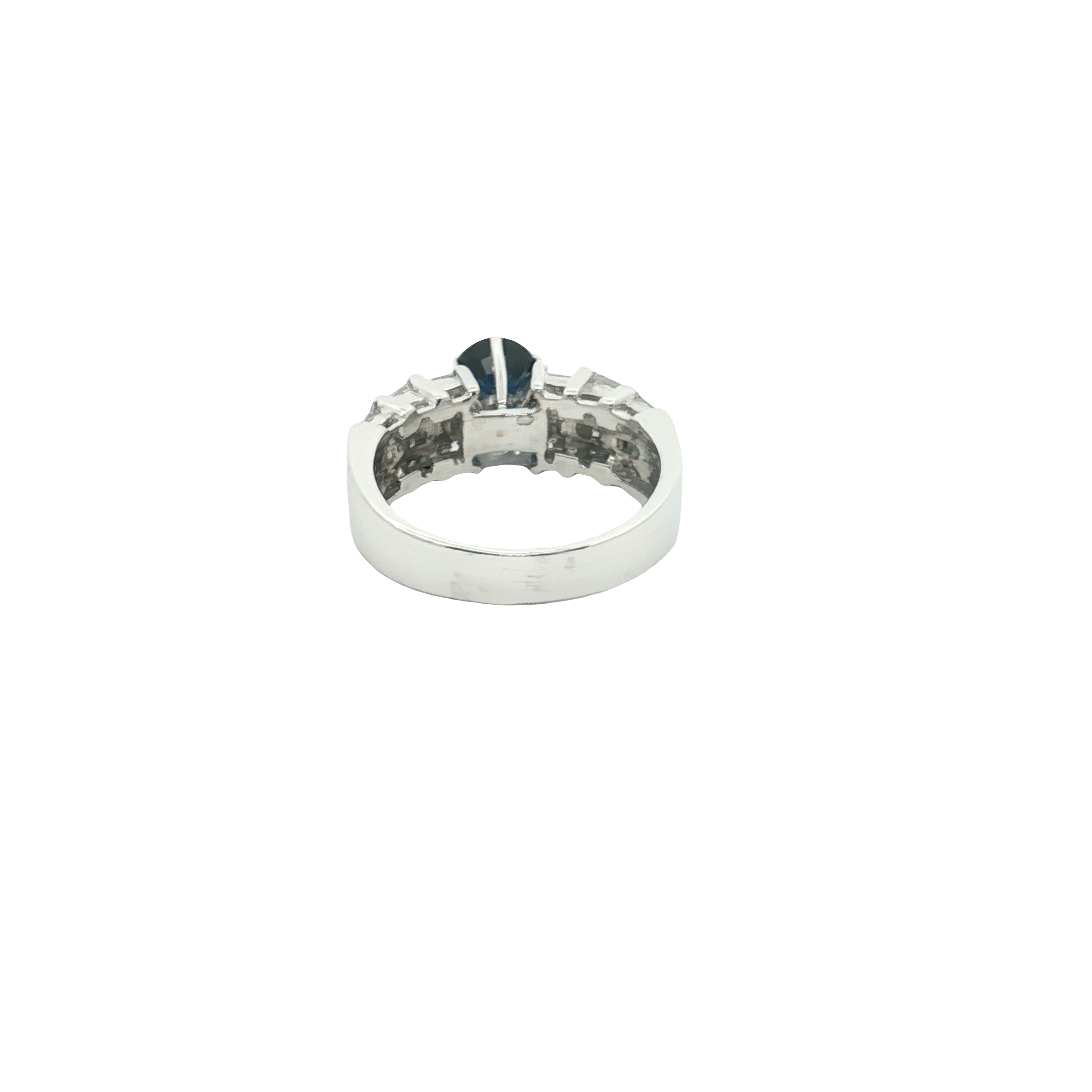 Platinum Diamond Ring with Deep Blue Sapphire Cabochon