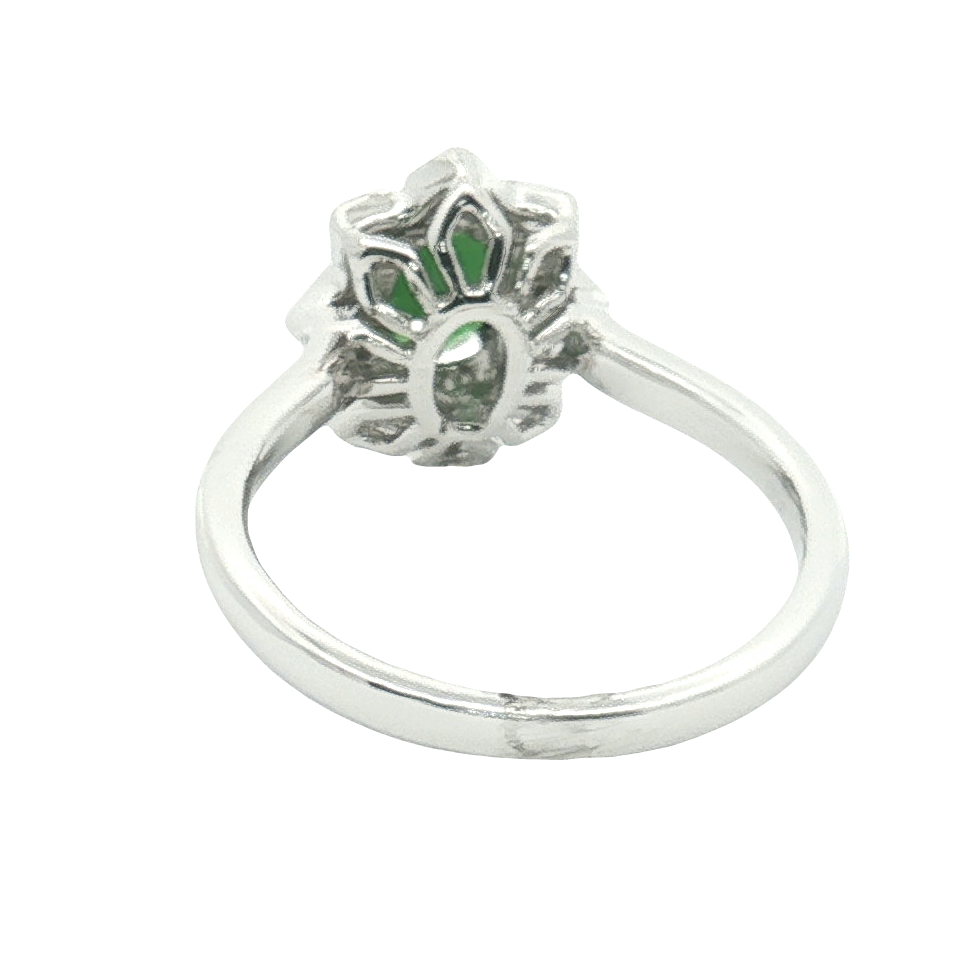14K White Gold 0.73 Carat Tsavorite Garnet & Diamond Floral Halo Ring