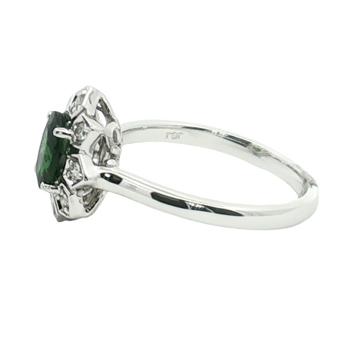 14K White Gold 0.73 Carat Tsavorite Garnet & Diamond Floral Halo Ring