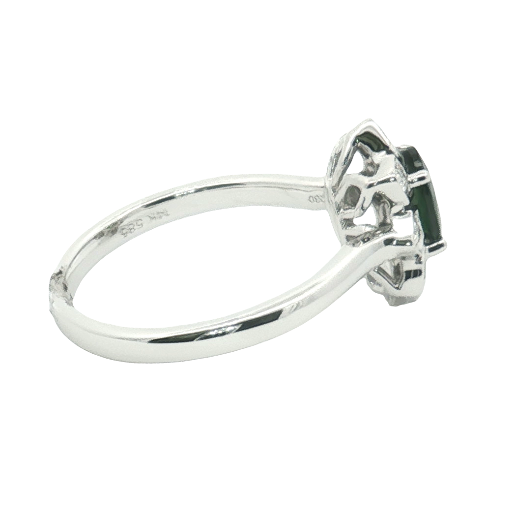 14K White Gold 0.73 Carat Tsavorite Garnet & Diamond Floral Halo Ring