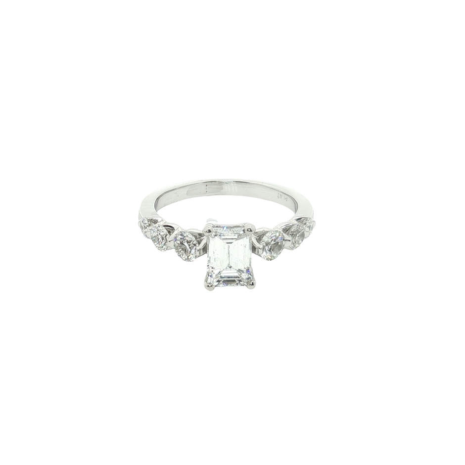 Platinum Multistone Ring with Emerald Cut Diamond