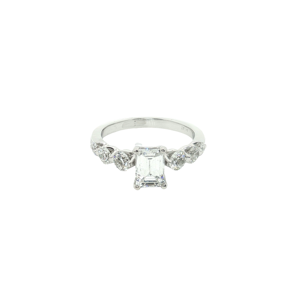 Platinum Multistone Ring with Emerald Cut Diamond