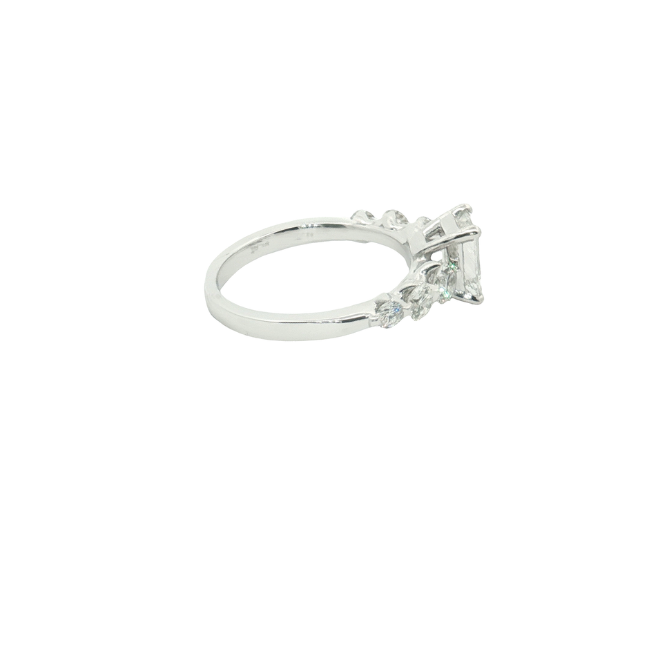 Platinum Multistone Ring with Emerald Cut Diamond