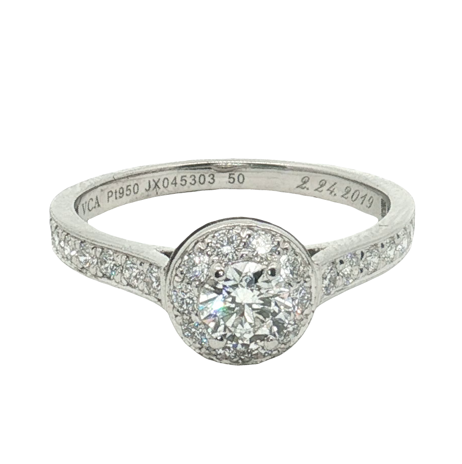 Van Cleef & Arpels Platinum Diamond Halo Ring – Approx. 0.60CTW