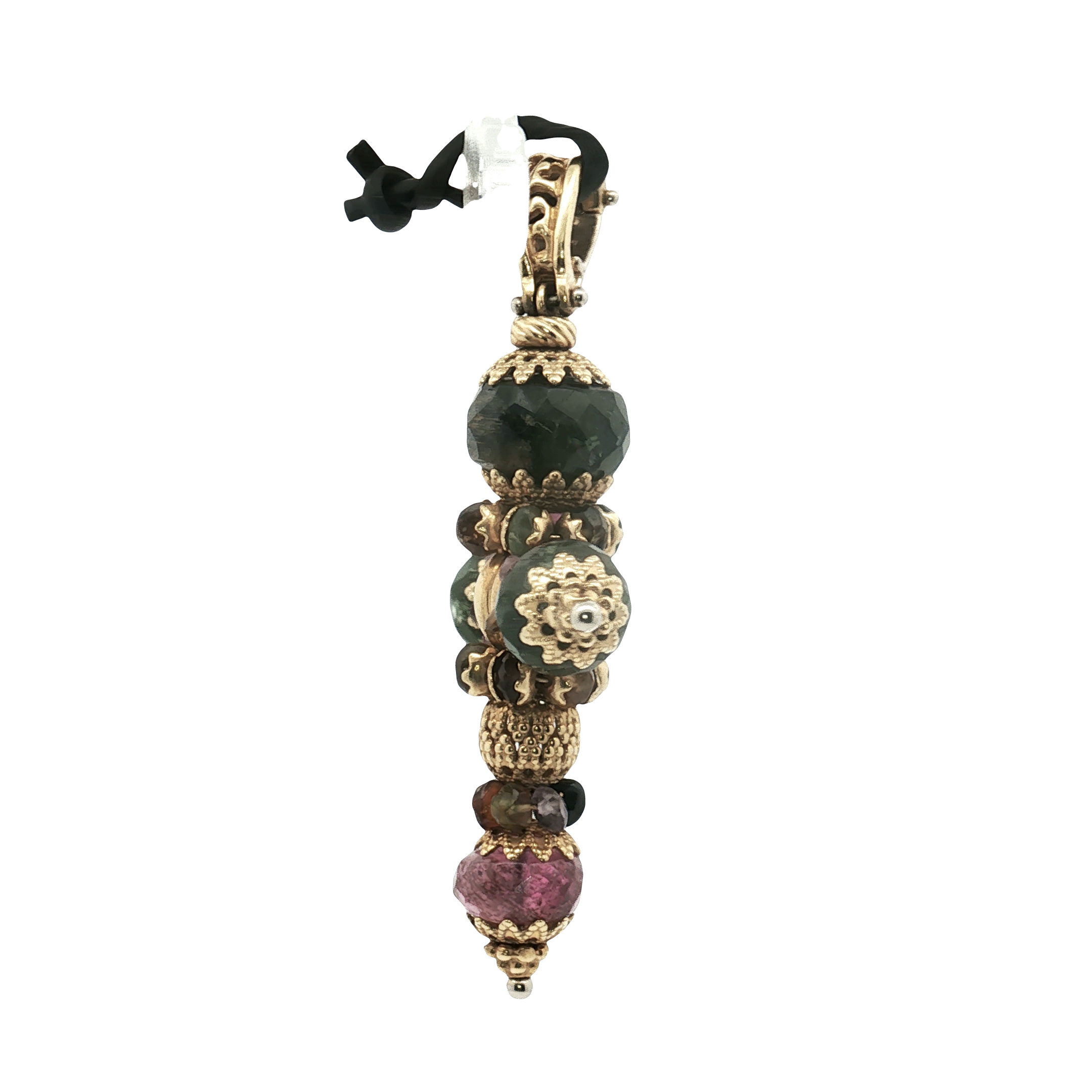 Yellow Gold Cross Pendant with Round Cabochon Tourmaline