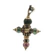 Yellow Gold Cross Pendant with Round Cabochon Tourmaline