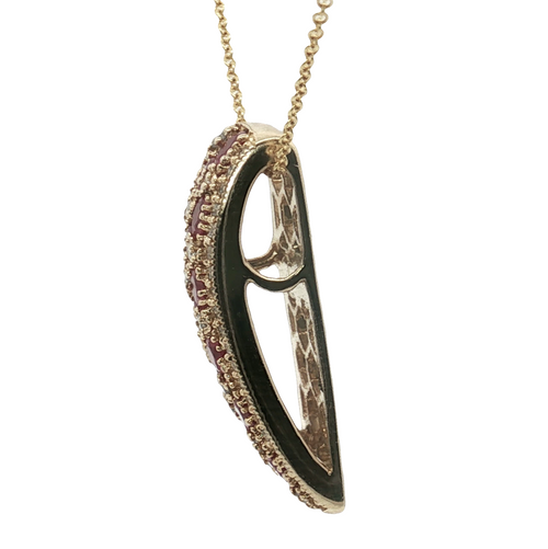14K Yellow Gold Ruby and Diamond Bar Necklace - 16"