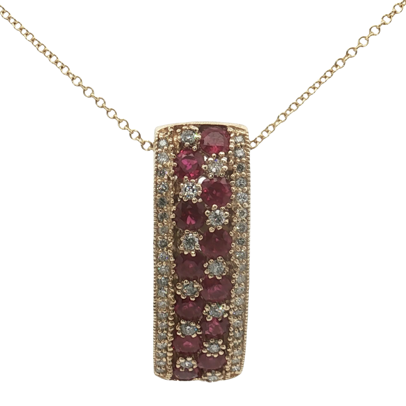 14K Yellow Gold Ruby and Diamond Bar Necklace - 16"