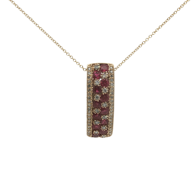 Yellow Gold Charm Necklace with Round Cabochon Ruby Pendant