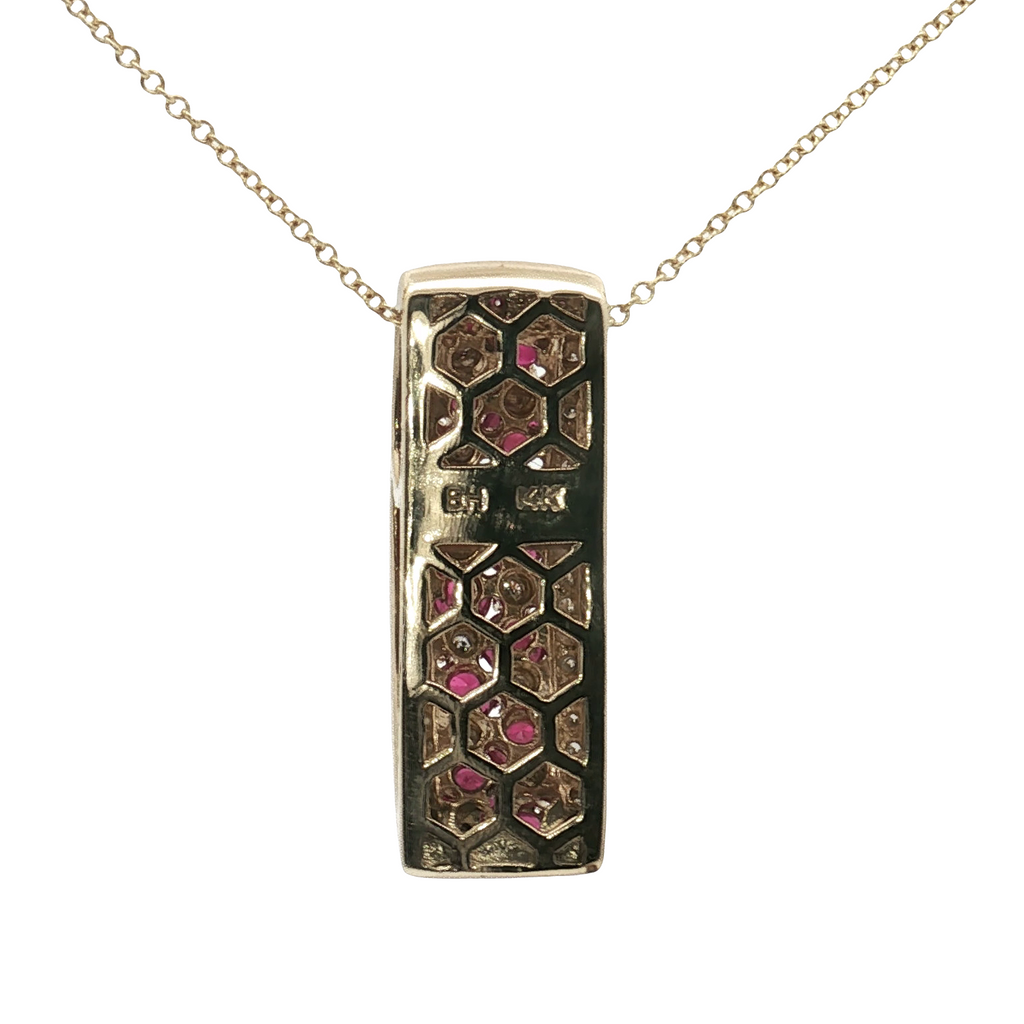 14K Yellow Gold Ruby and Diamond Bar Necklace - 16"