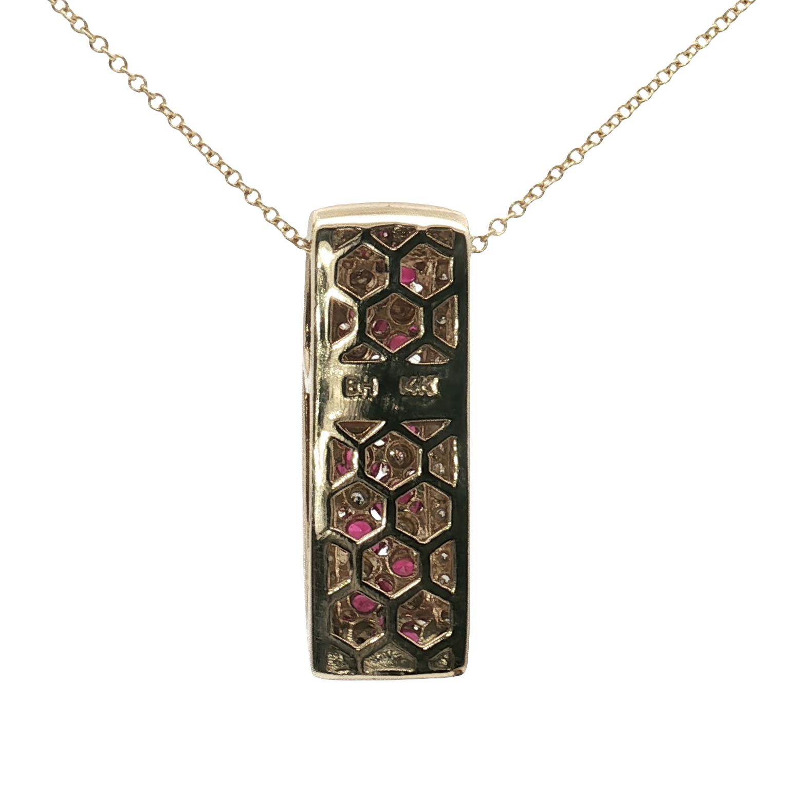 14K Yellow Gold Ruby and Diamond Bar Necklace - 16"