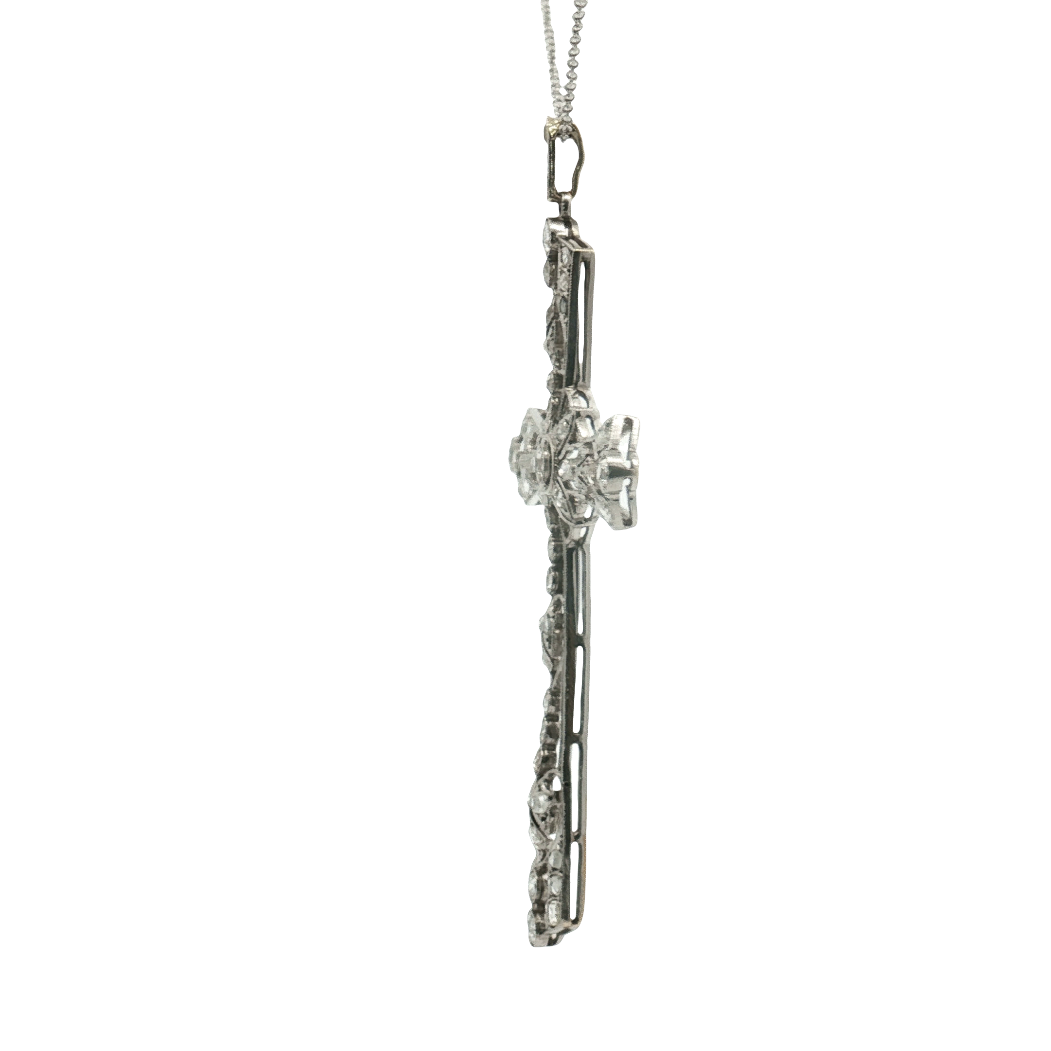 Platinum over Silver Diamond Cross Charm Necklace