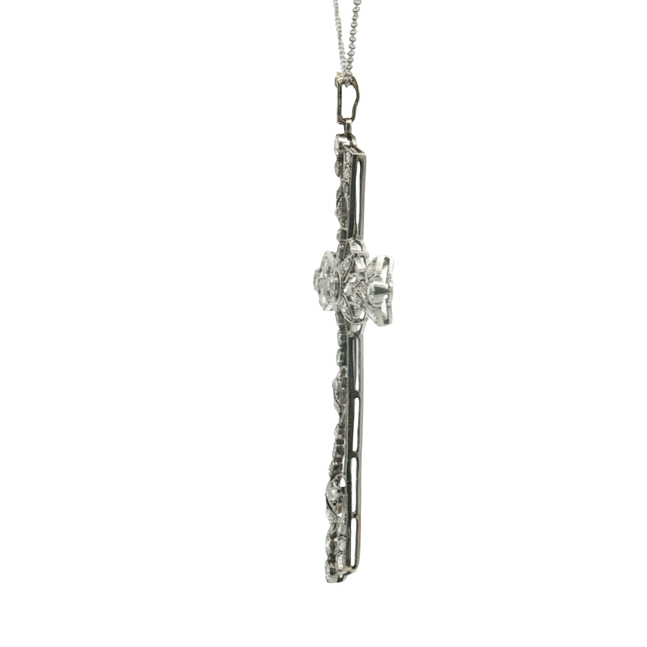 Platinum over Silver Diamond Cross Charm Necklace