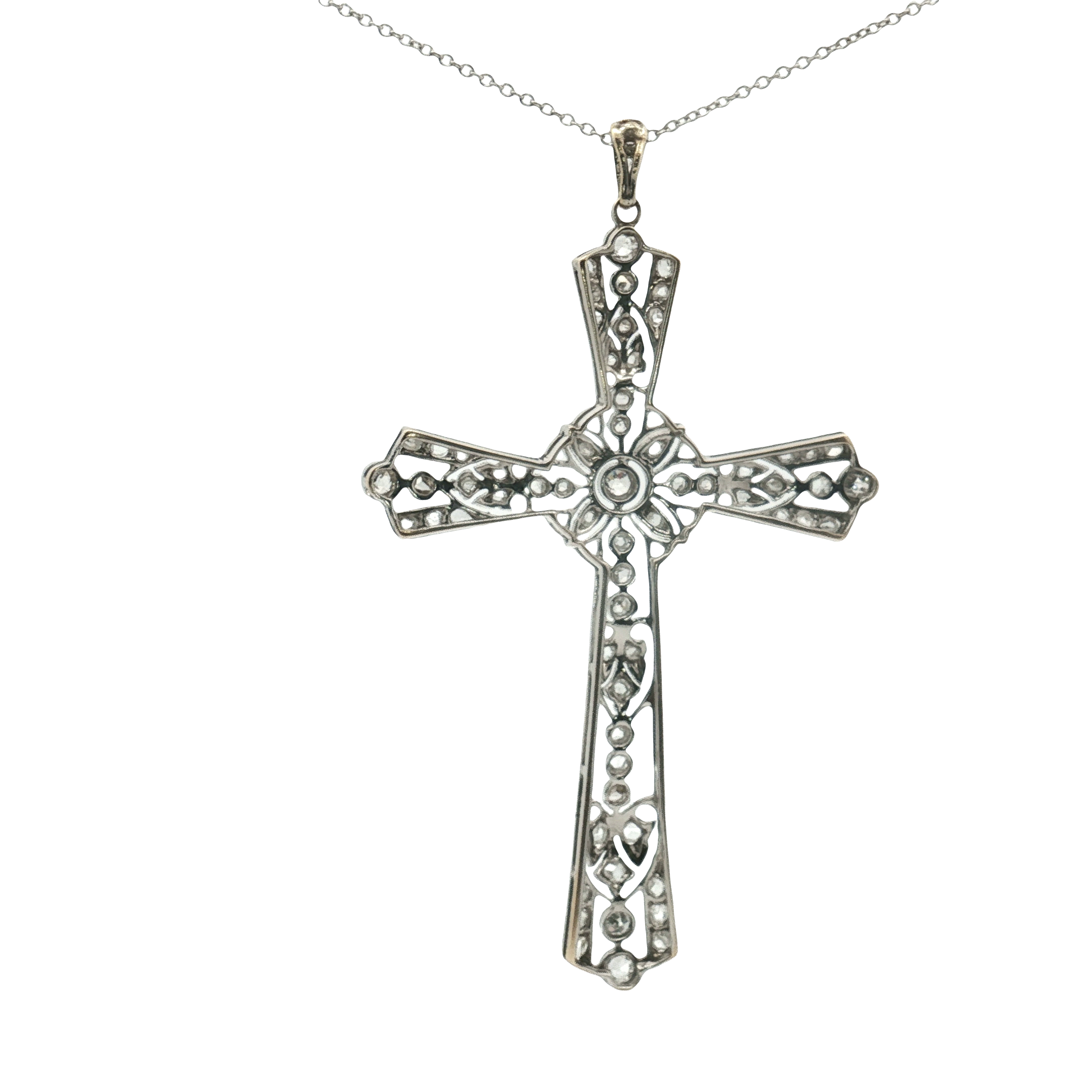 Platinum over Silver Diamond Cross Charm Necklace
