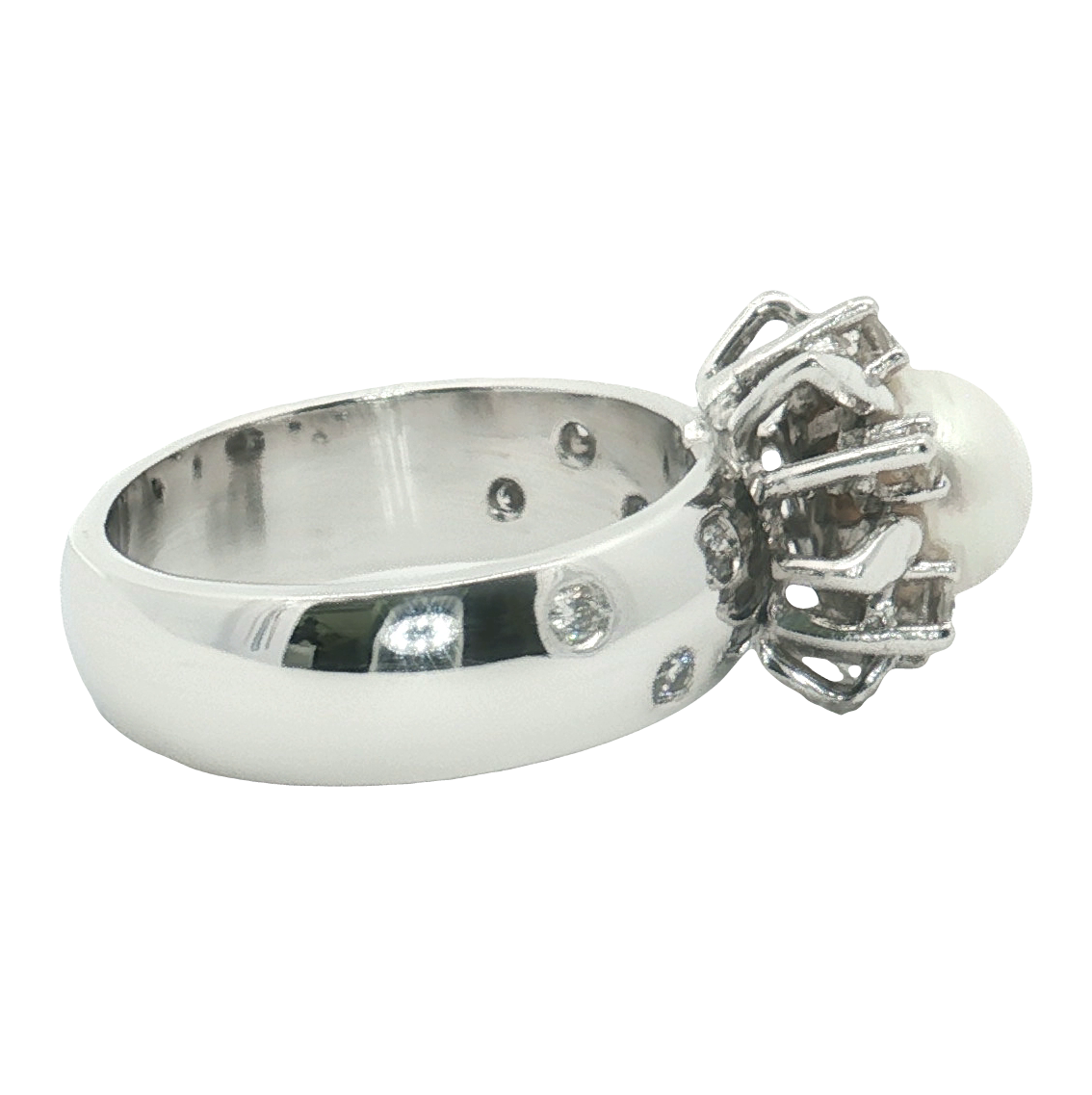 14K White Gold Estate Pearl & Diamond Ring