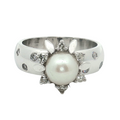 14K White Gold Estate Pearl & Diamond Ring