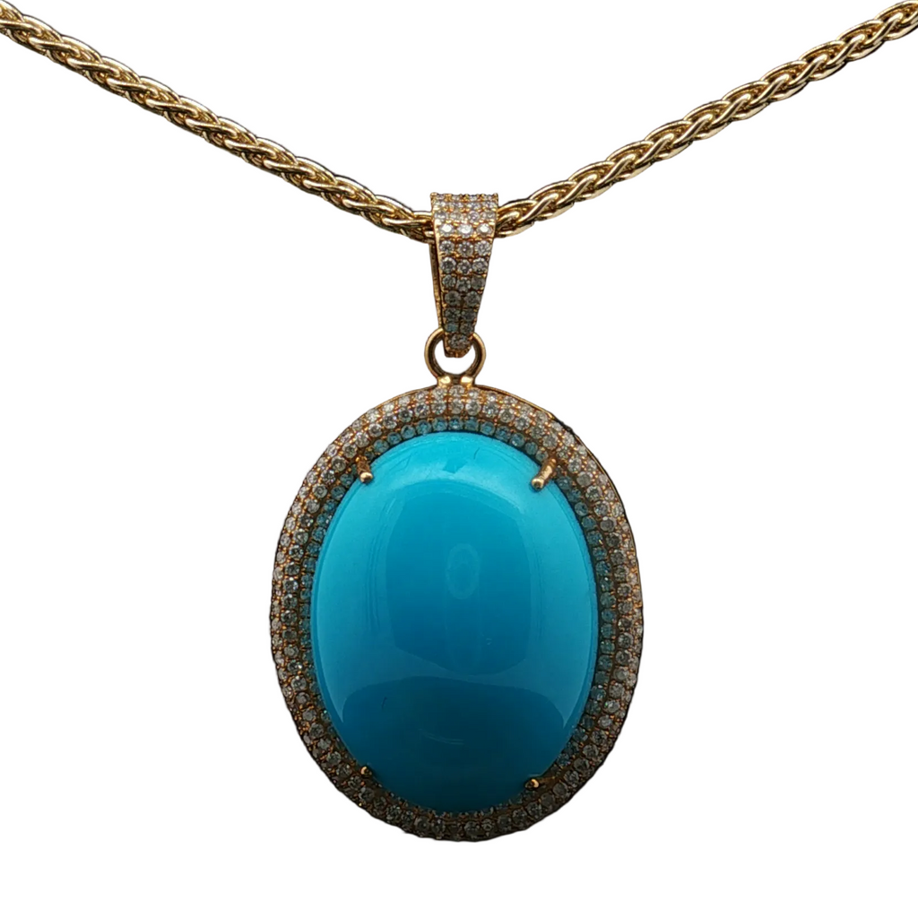 18K Yellow Gold Turquoise and Diamond Pendant