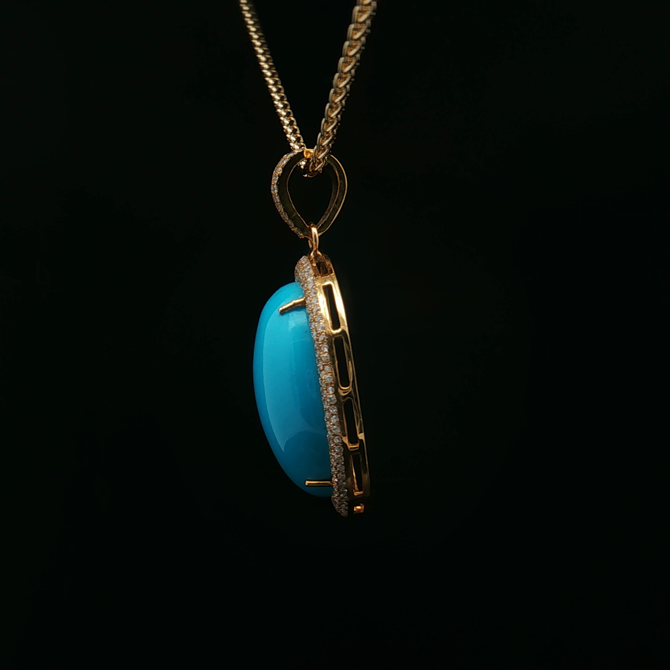 Yellow Gold Charm Pendant with Oval Turquoise Cabochon