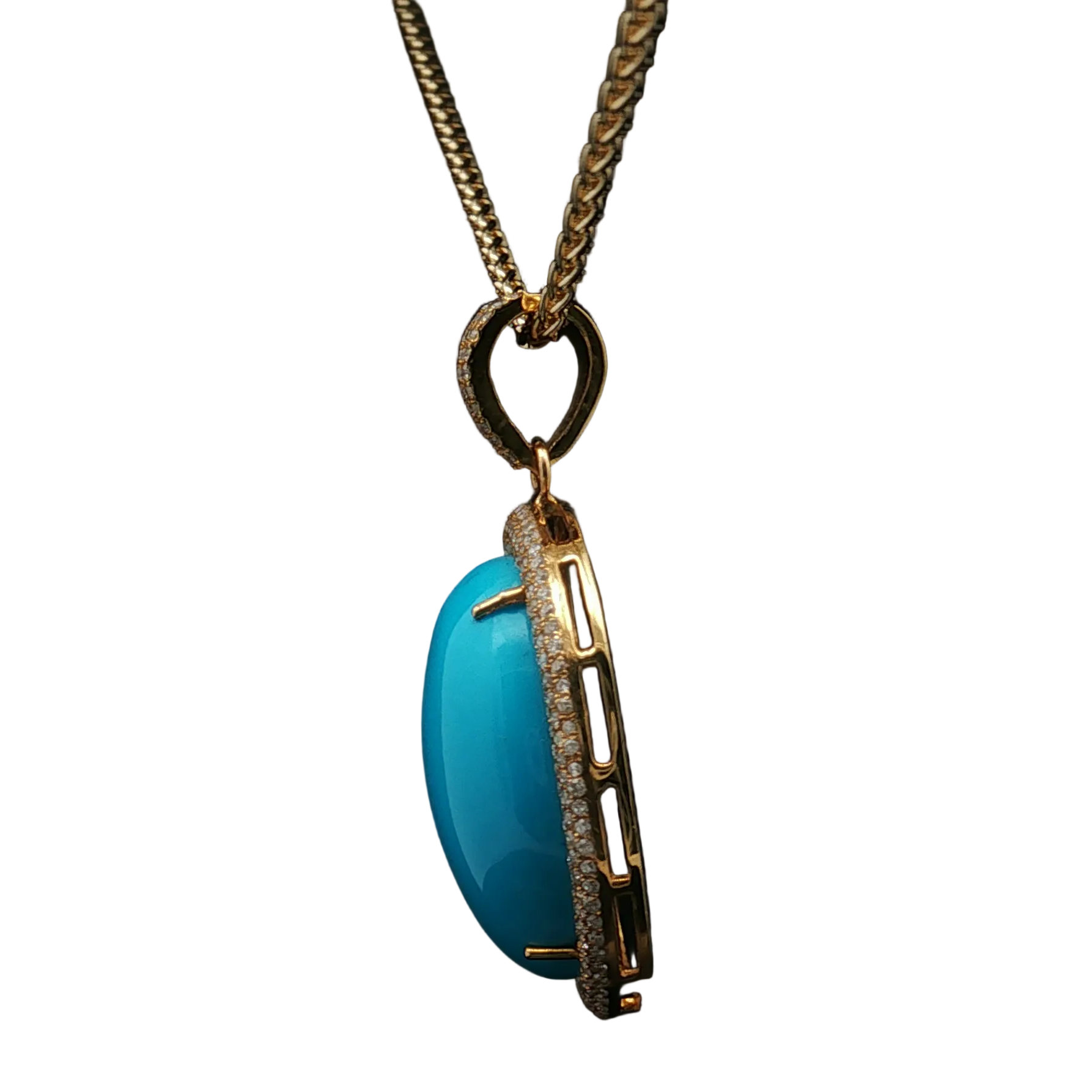 18K Yellow Gold Turquoise and Diamond Pendant
