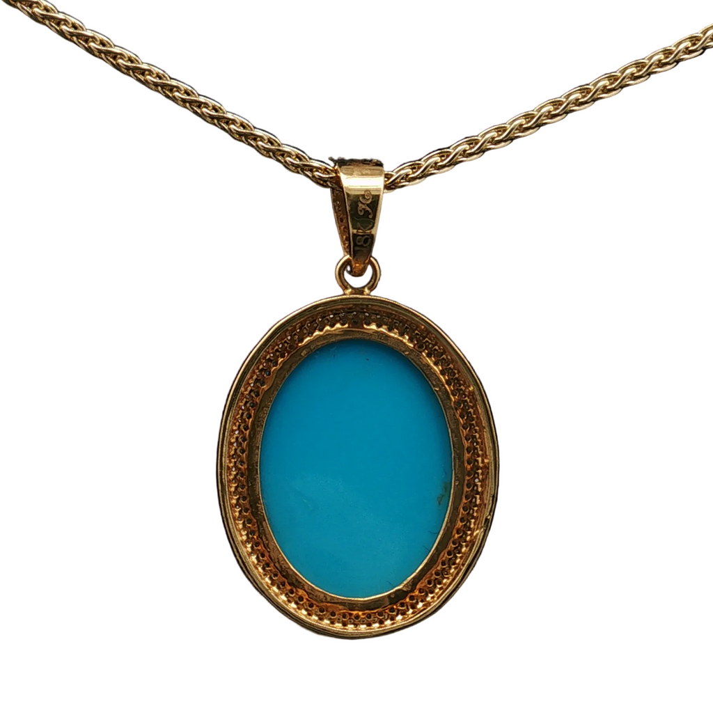 18K Yellow Gold Turquoise and Diamond Pendant