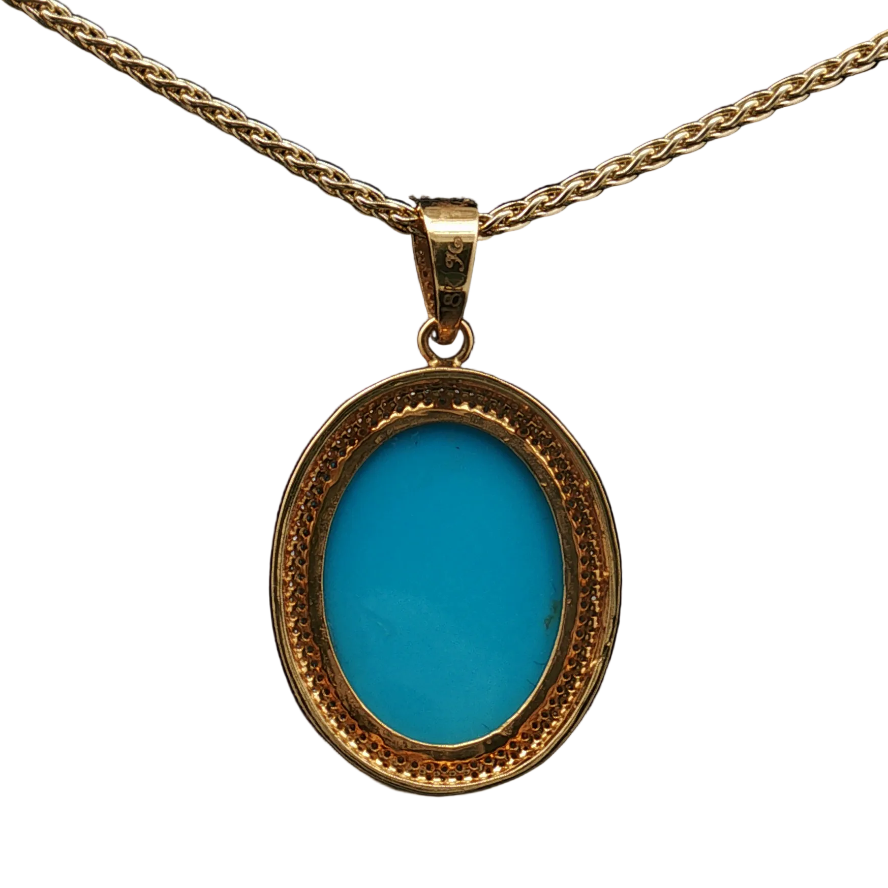 18K Yellow Gold Turquoise and Diamond Pendant