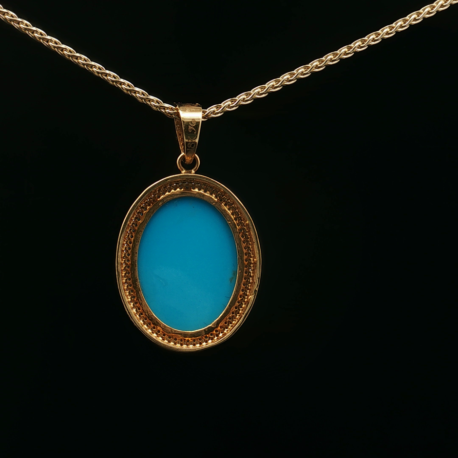 Yellow Gold Charm Pendant with Oval Turquoise Cabochon