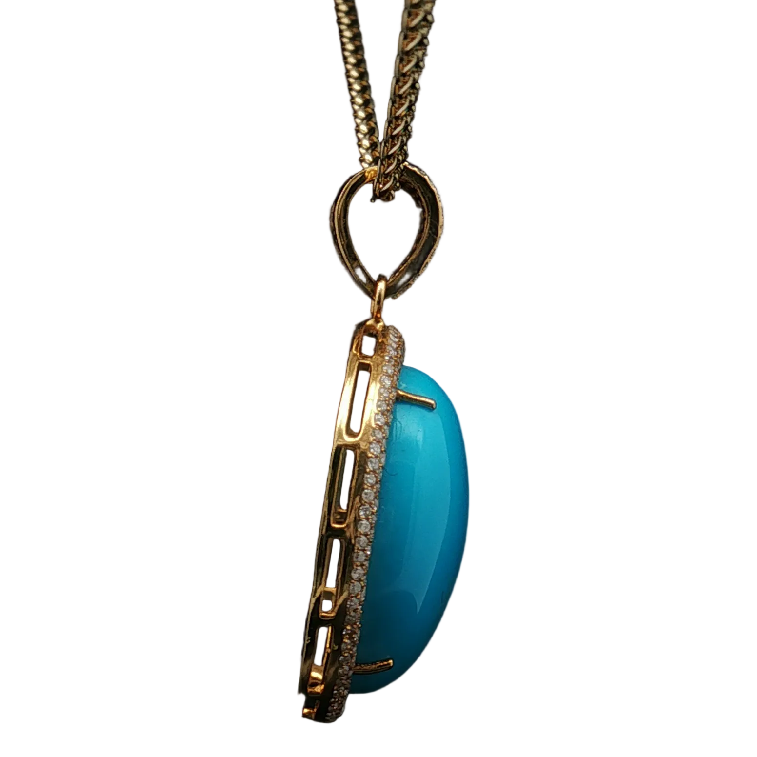 18K Yellow Gold Turquoise and Diamond Pendant
