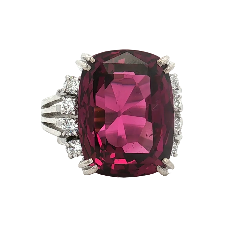 14K White Gold 13.82 Carat Rhodolite Garnet and Diamond Ring (GIA Certified)