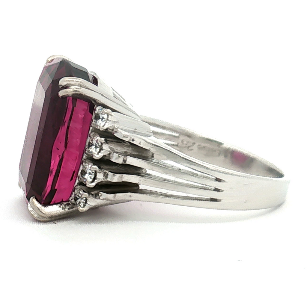 14K White Gold 13.82 Carat Rhodolite Garnet and Diamond Ring (GIA Certified)