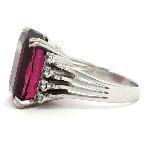 14K White Gold 13.82 Carat Rhodolite Garnet and Diamond Ring (GIA Certified)