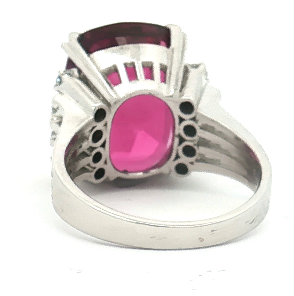 14K White Gold 13.82 Carat Rhodolite Garnet and Diamond Ring (GIA Certified)