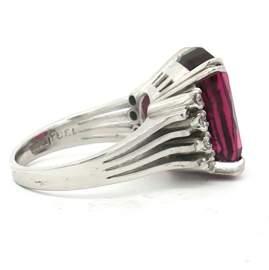 14K White Gold 13.82 Carat Rhodolite Garnet and Diamond Ring (GIA Certified)