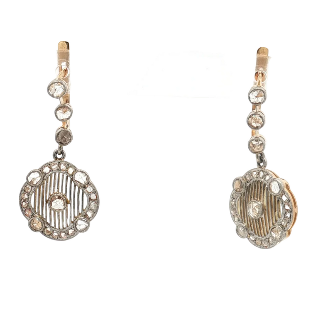 18K Gold & Platinum Estate Rose Cut Diamond Drop Earrings