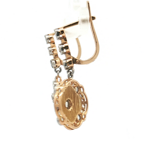 18K Gold & Platinum Estate Rose Cut Diamond Drop Earrings