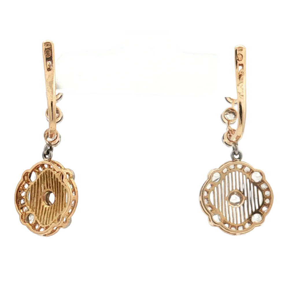 18K Gold & Platinum Estate Rose Cut Diamond Drop Earrings