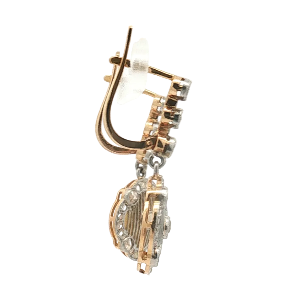 18K Gold & Platinum Estate Rose Cut Diamond Drop Earrings