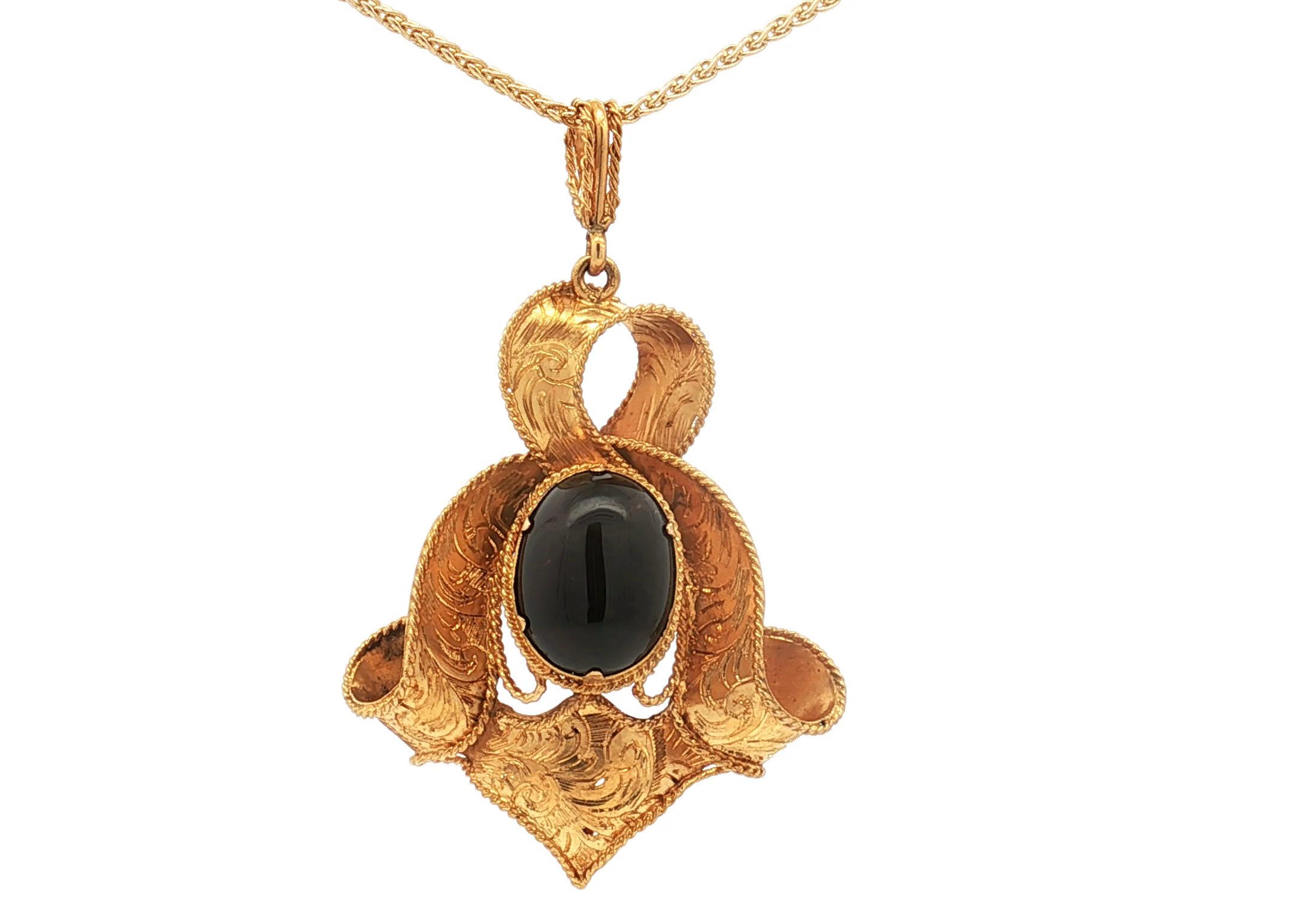 Antique 18K Yellow Gold Five Carat Garnet Cabochon Pendant