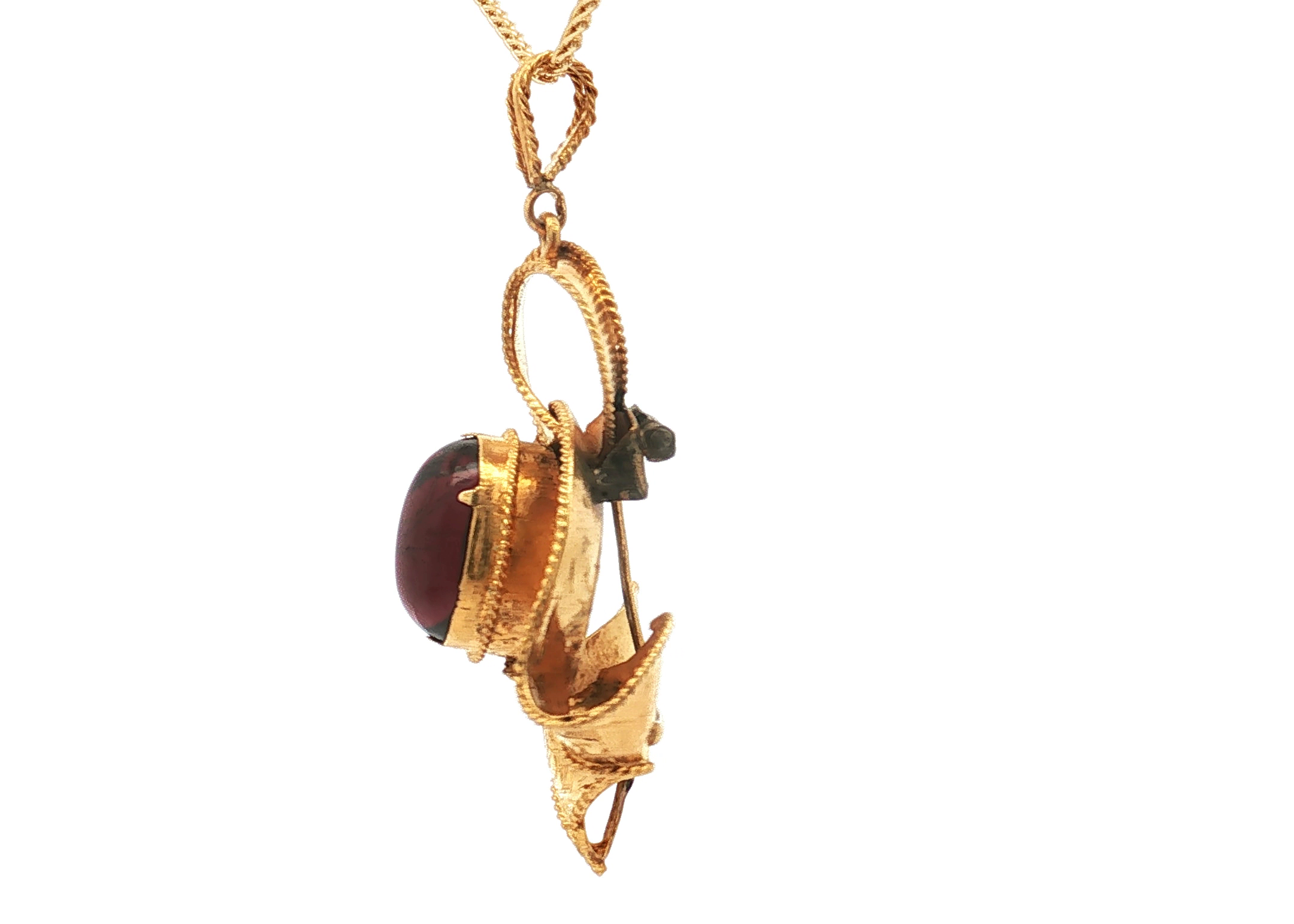 Antique 18K Yellow Gold Five Carat Garnet Cabochon Pendant