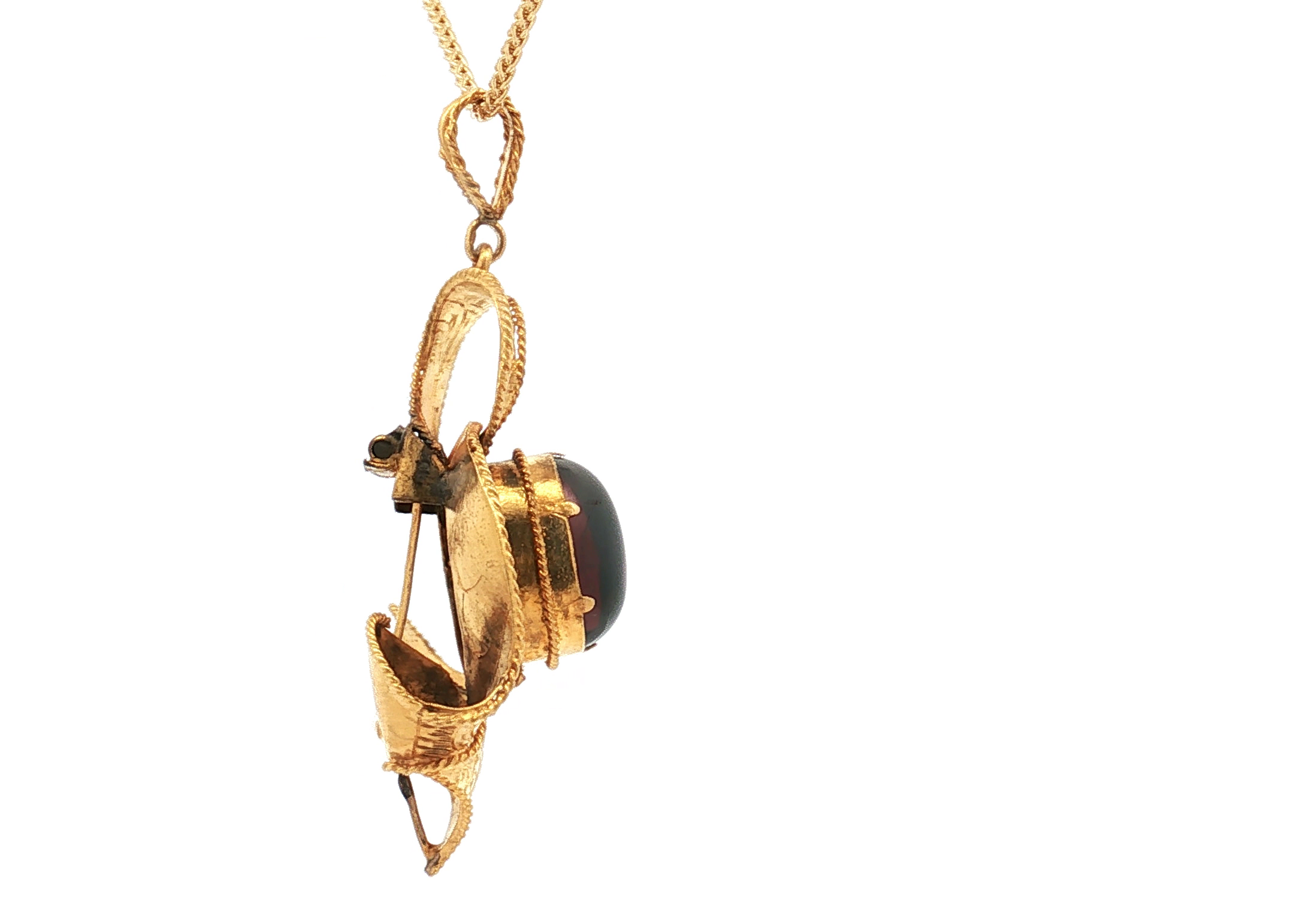 Antique 18K Yellow Gold Five Carat Garnet Cabochon Pendant