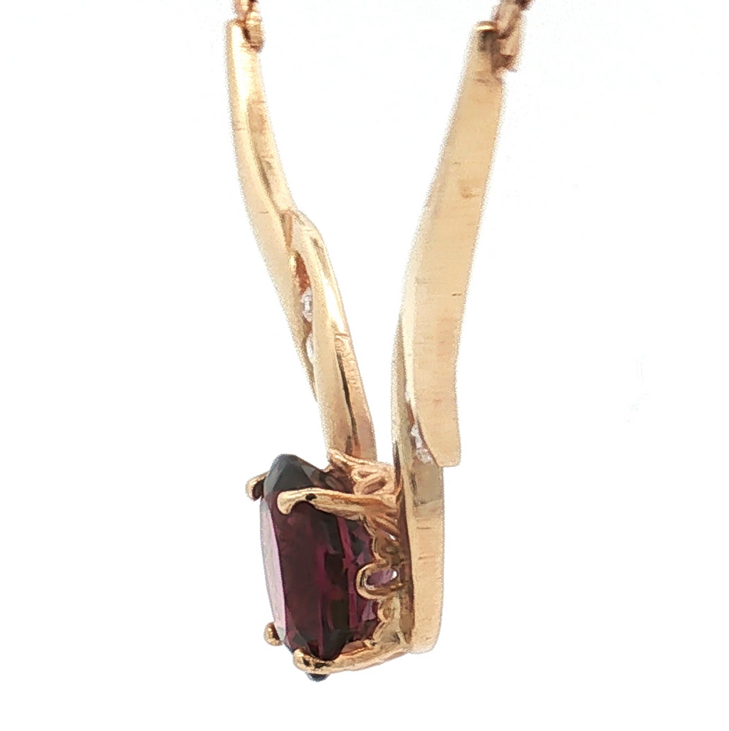 Estate 14K Yellow Gold Rhodolite Garnet and Diamond Necklace